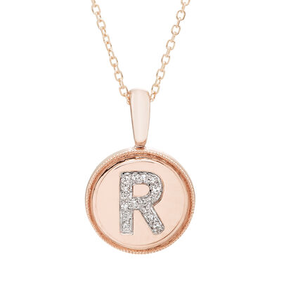 Diamond Initial R Pendant in 14k Rose Gold
