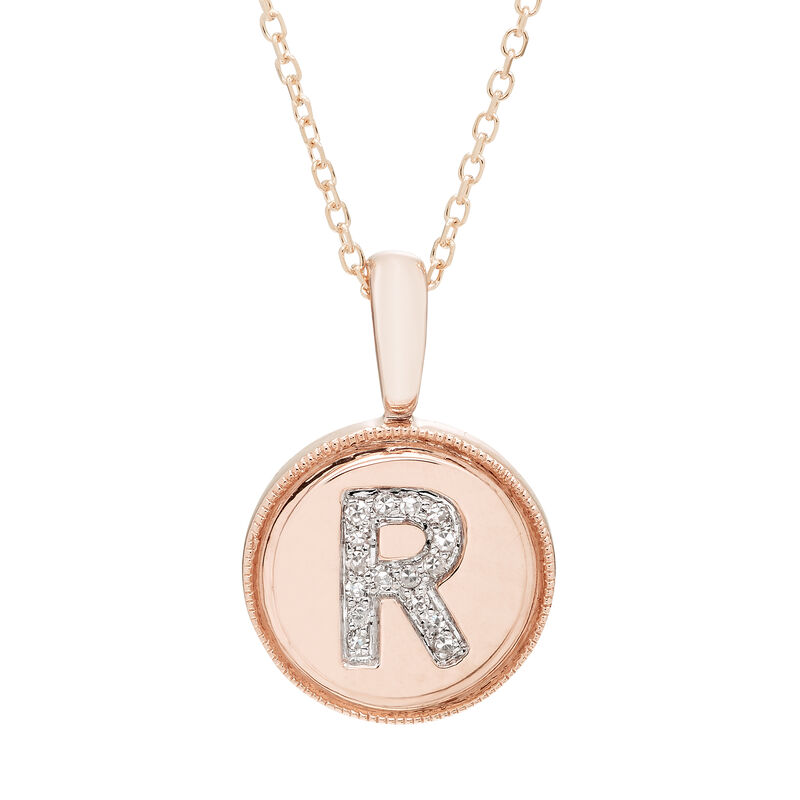 Diamond Initial R Pendant in 14k Rose Gold image number null