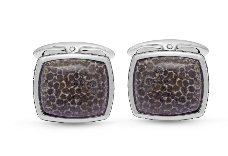 Fossil Agate Stone Cufflinks in Sterling Silver & Black Rhodium image number null