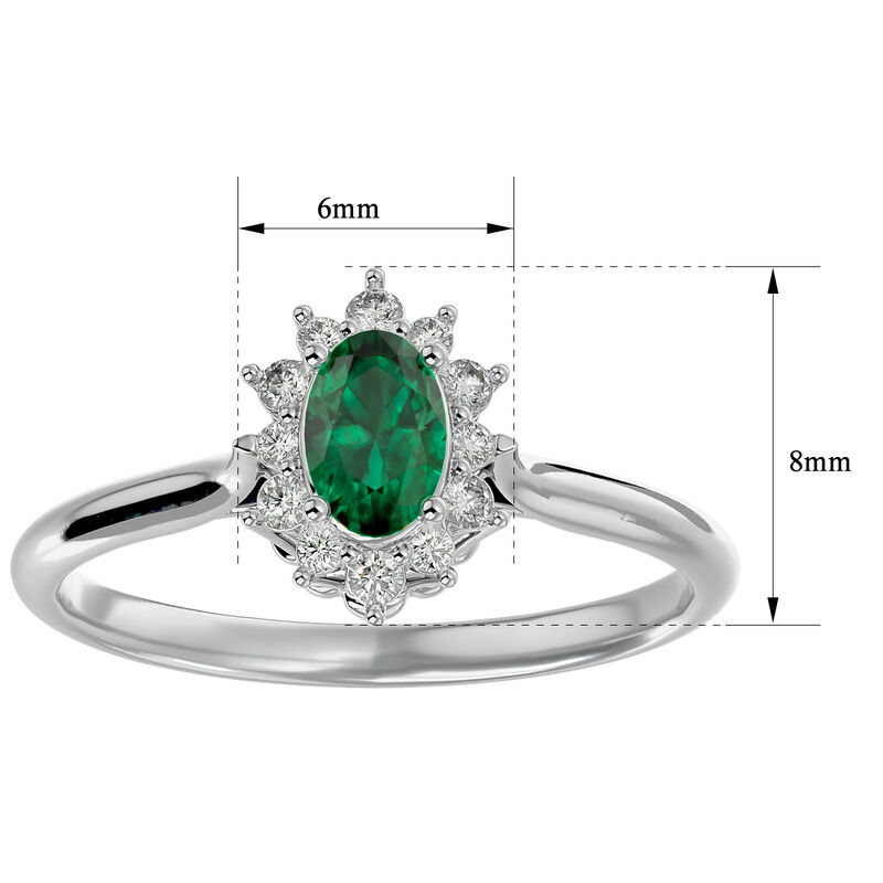Oval-Cut Emerald & Diamond Halo Ring in 14k White Gold image number null