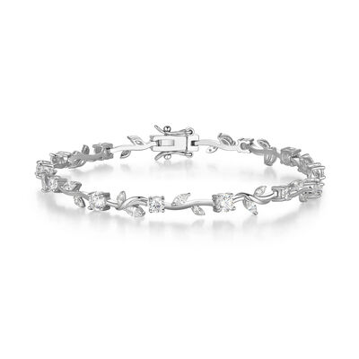 7.5" Cubic Zirconia Floral Fashion Bracelet in Sterling Silver