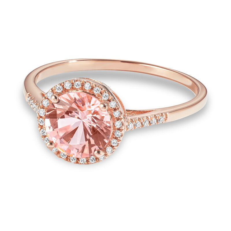 Tahiti Pink Created Round Spinel & Diamond Ring in 14k Rose Gold image number null
