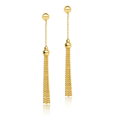Tassel Dangle Ball Fashion Earrings in 14k Yellow Gold