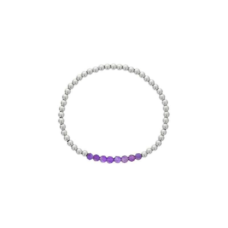Amethyst Birthstone Beaded Bracelet in Sterling Silver image number null