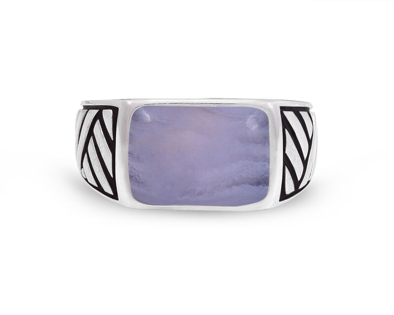 Blue Lace Agate Stone Ring in Sterling Silver & Black Rhodium image number null