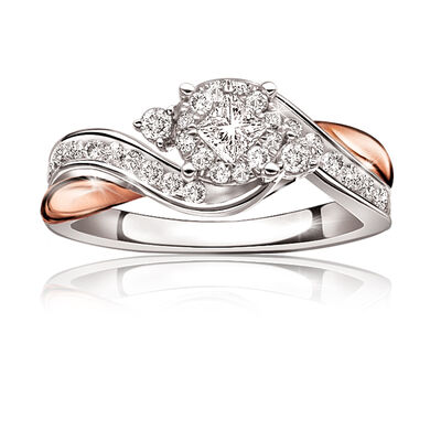 Olive. 14K Gold Princess-Cut Diamond Halo Engagement Ring 5/8ct.