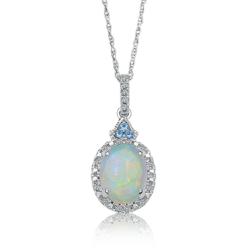 Oval Created Opal & Diamond Halo Pendant in 10k White Gold image number null