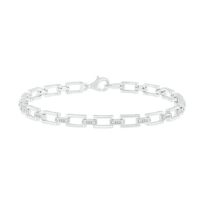 Diamond Rectangle Link Bar Bracelet in Sterling Silver