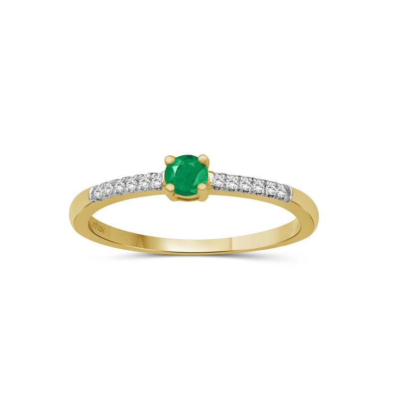 Brilliant-Cut Emerald & Diamond Ring in 10k Yellow Gold image number null