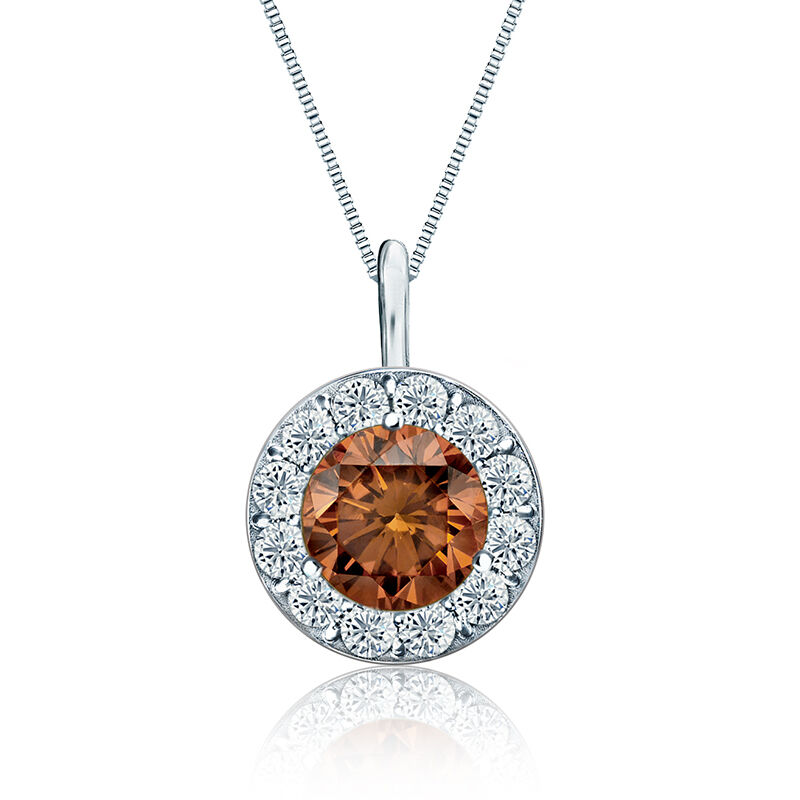 Champagne & White Diamond 2ct. Halo Pendant in 14k White Gold image number null