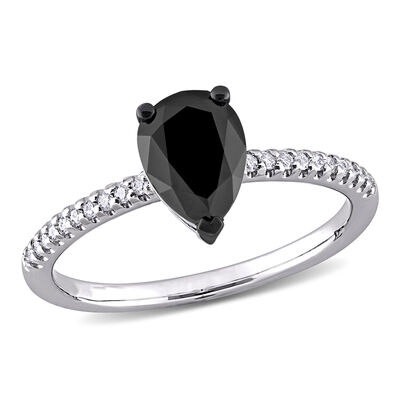 Pear Black Diamond Engagement Ring in 14k White Gold