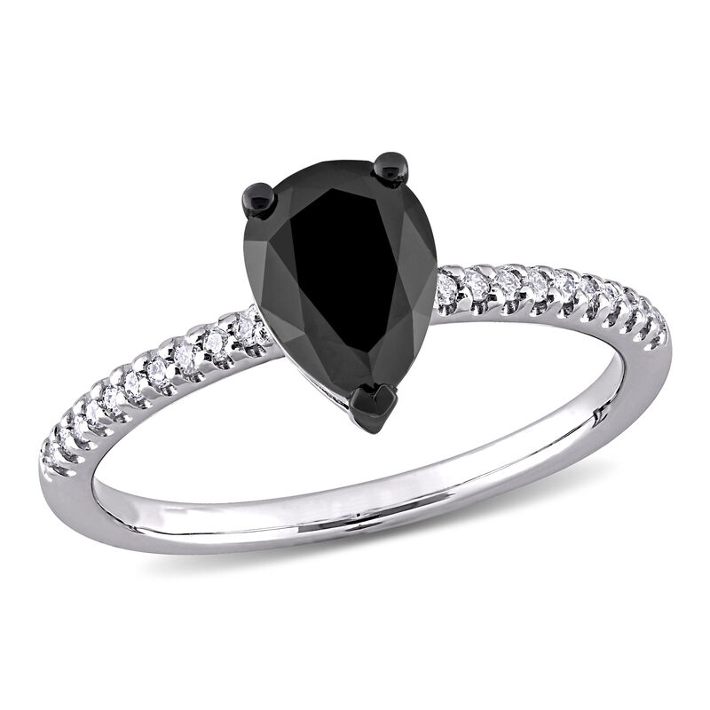 Pear Black Diamond Engagement Ring in 14k White Gold image number null