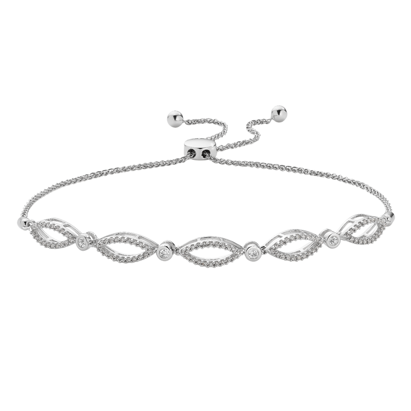 Marquise Diamond Bolo Bracelet in Sterling Silver image number null