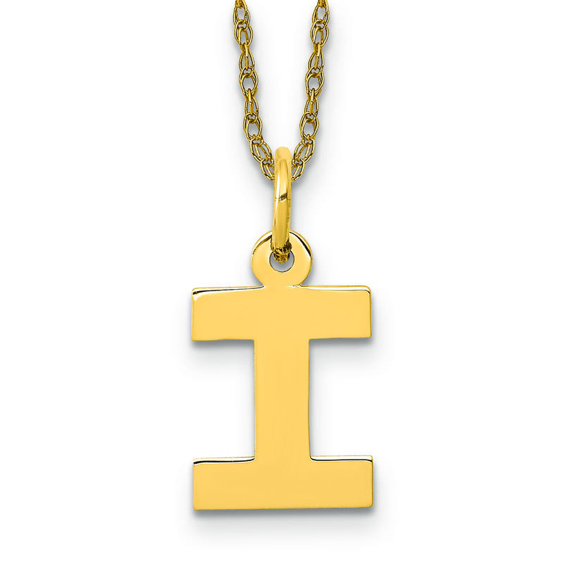 Small Block I Initial Necklace in 14k Yellow Gold image number null