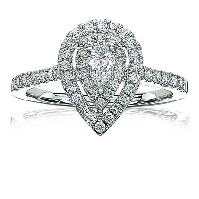 Ella. Pear-Shape Halo Diamond Engagement Ring in 14k White Gold