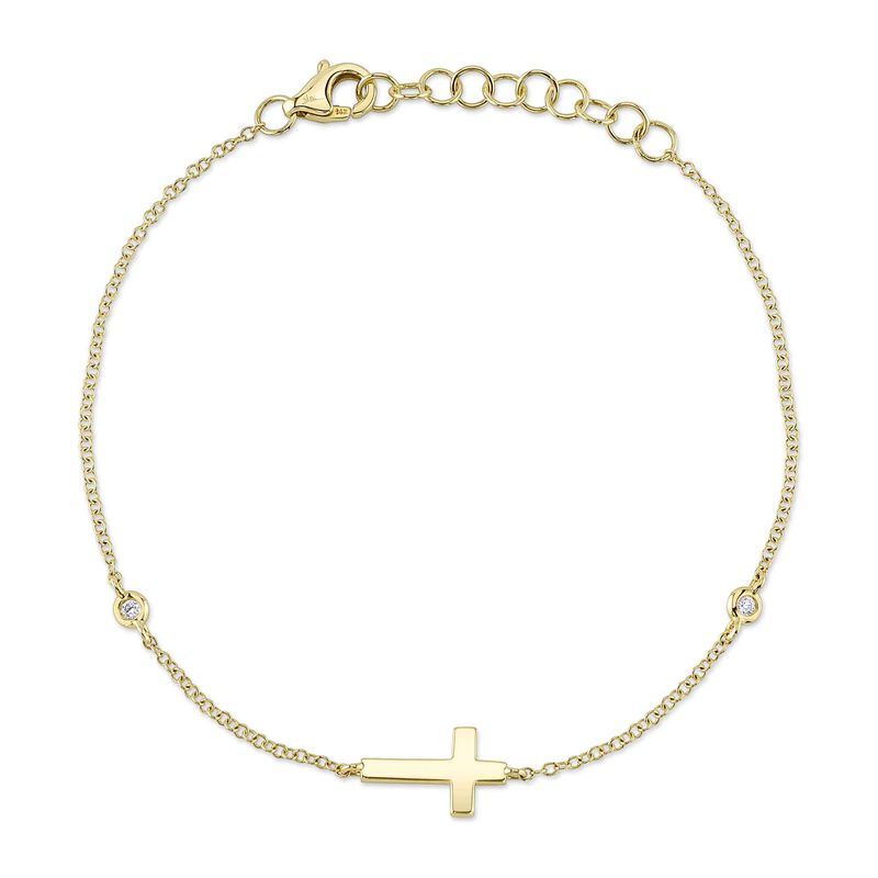 Shy Creation .03ctw. Diamond Cross Bracelet in 14k Yellow Gold image number null