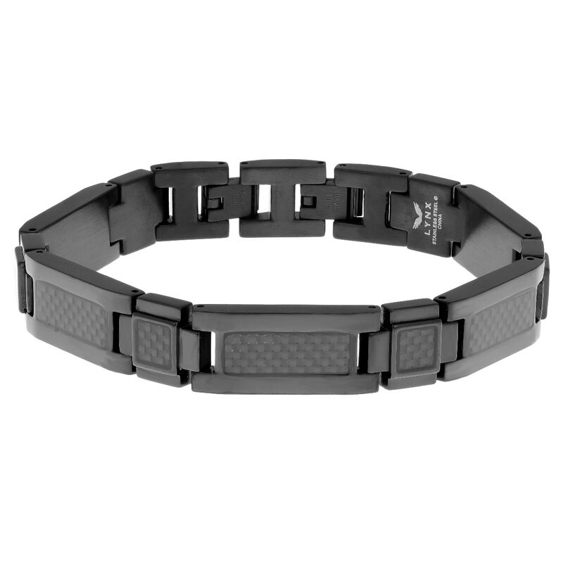Men's Stainless Steel & Black Ion Plate Carbon Fiber Bracelet 8.5" image number null