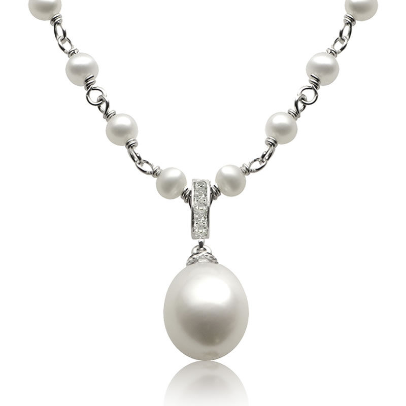 Freshwater Pearl & Diamond Necklace in Sterling Silver image number null