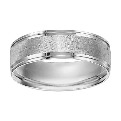Men's Brushed & 14k White Gold Wedding Ring (6mm)