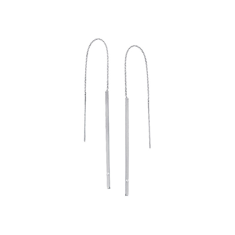 Bar Flat Threaded Dangle Earrings in 14k White Gold image number null