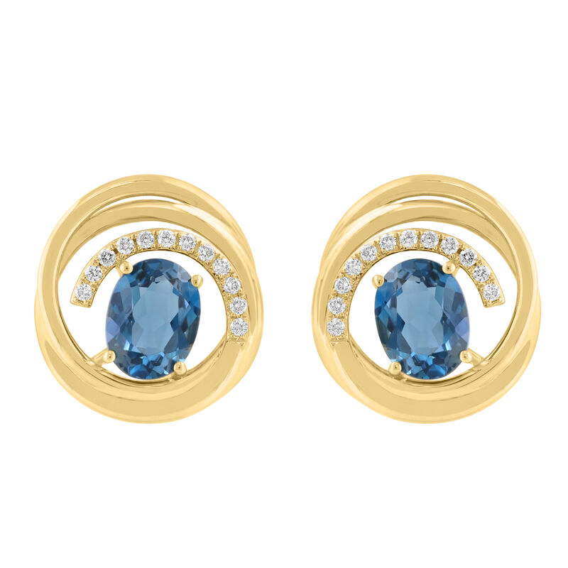 EFFY Blue Topaz & Diamond Circle Earrings in 14k Yellow Gold image number null