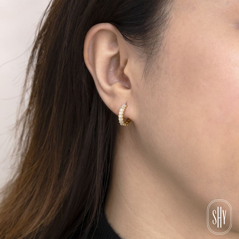 Shy Creation Baguette Diamond 1/3ctw. Huggie Earrings in 14k Yellow Gold image number null