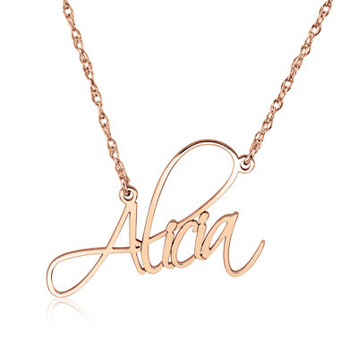 High Polished Personalized Name Necklace in 14k Rose Gold