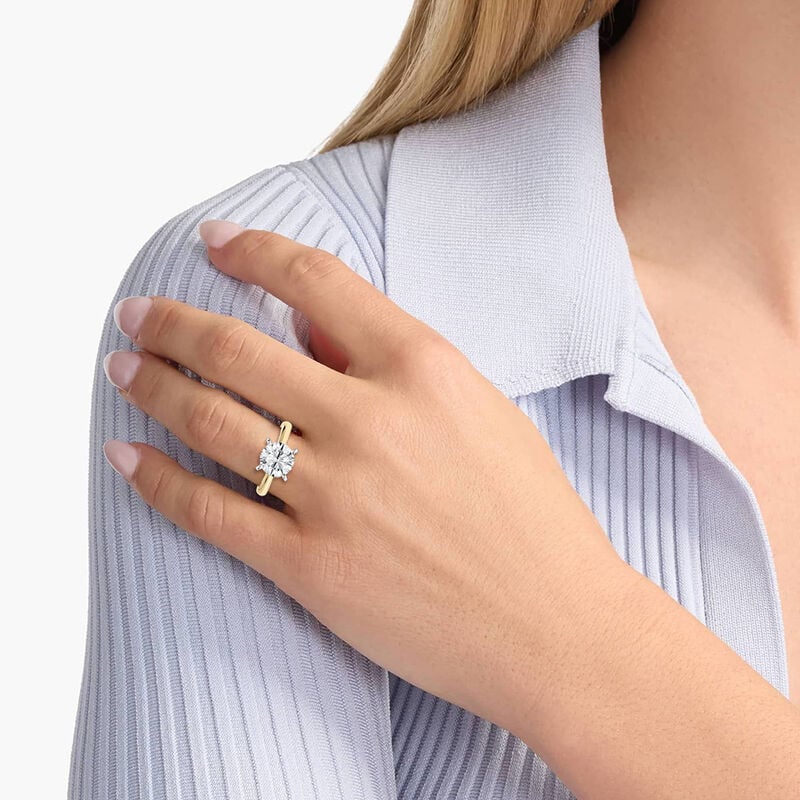 Round Lab Grown Diamond 3ctw. Cathedral Solitaire Engagement Ring in 14k Yellow Gold image number null