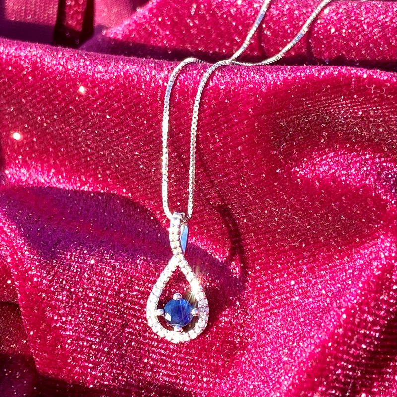 Sapphire & Diamond Infinity Drop Pendant in Sterling Silver image number null
