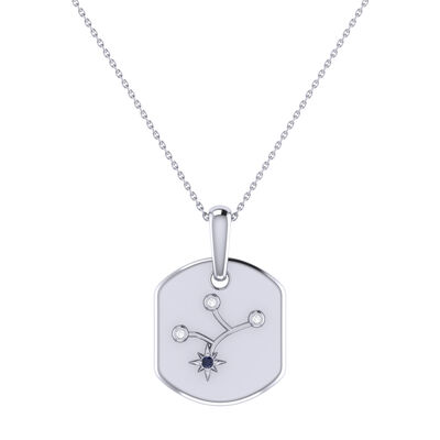 Diamond and Blue Sapphire Virgo Constellation Zodiac Tag Necklace in Sterling Silver