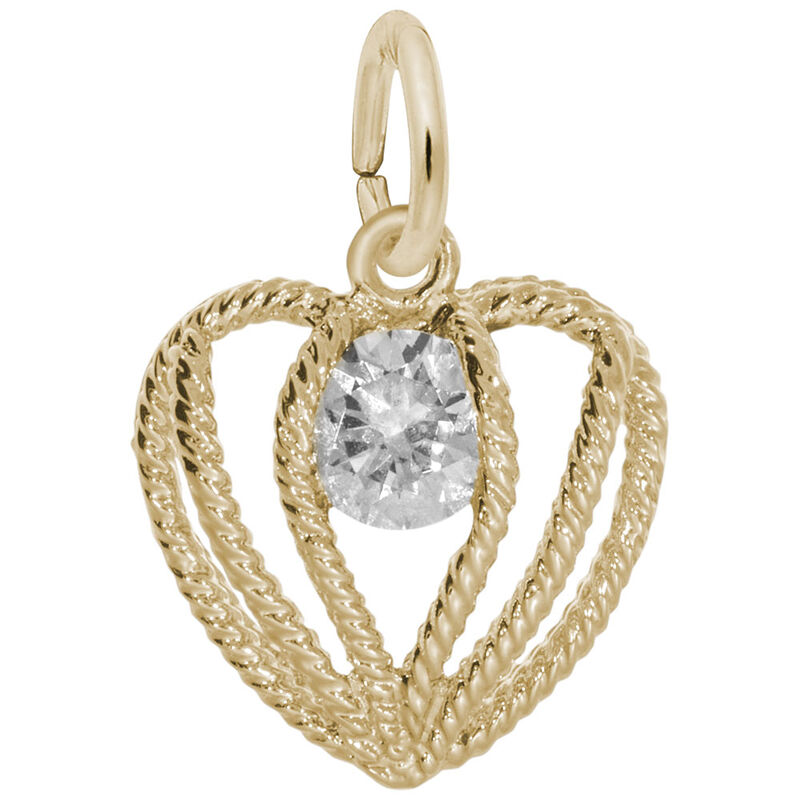 April Birthstone Held in Love Heart Charm in Sterling Silver/ Gold Plated image number null