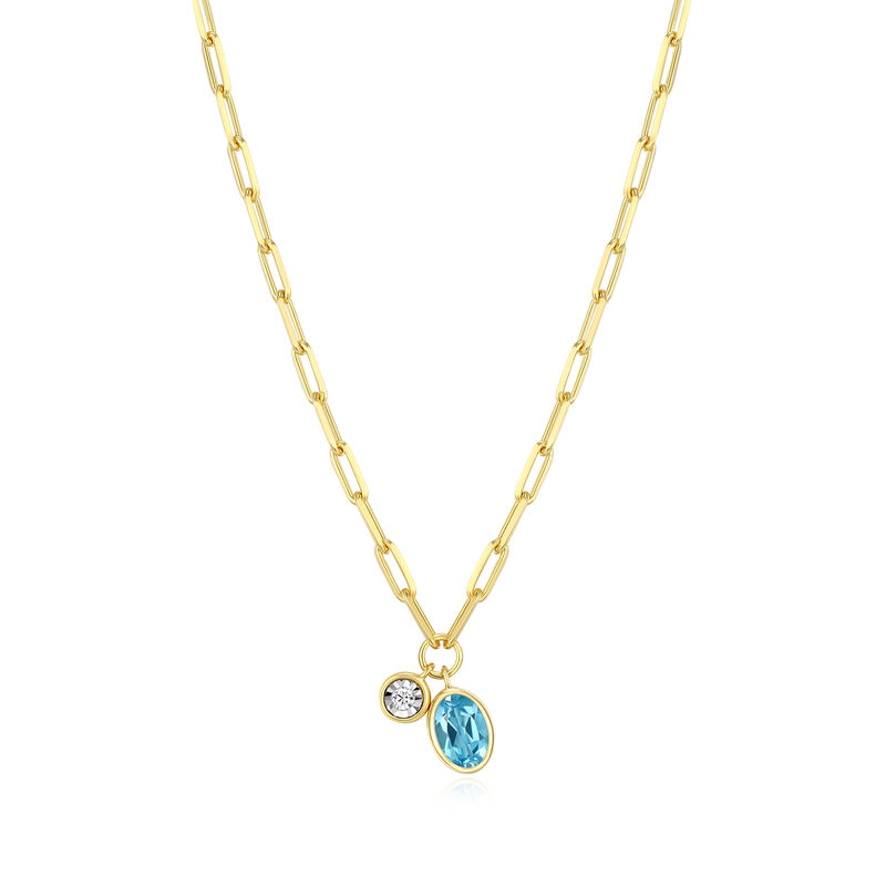 Swiss Blue Topaz & Lab Grown Diamond Oval Necklace in Gold Plated Sterling Silver image number null