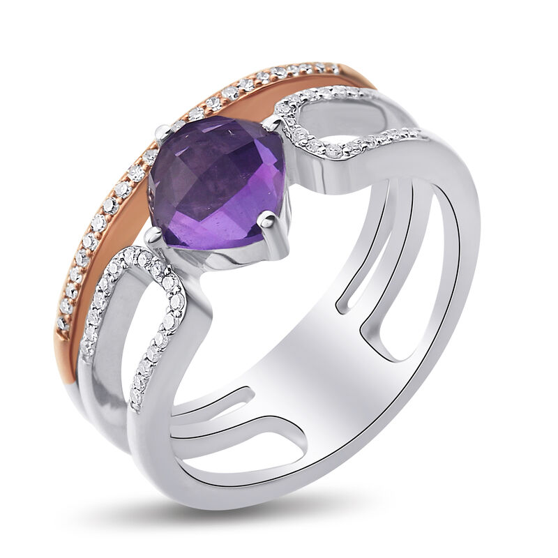Cushion-Cut Amethyst Diamond Double Band in 10k Rose Gold and Sterling Silver image number null