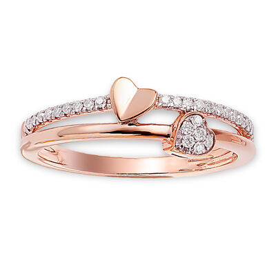 Diamond Double Heart Fashion Ring 0.14ctw. In Sterling Silver/ Rose Gold Plated