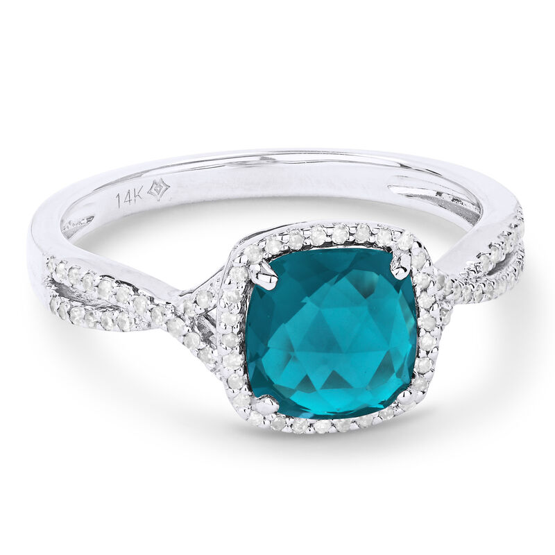 Fiji Blue Created Cushion-Cut Spinel & Diamond Ring in 14k White Gold image number null
