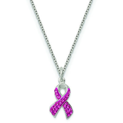 Crystal Pink Awareness Ribbon Pendant in Sterling Silver