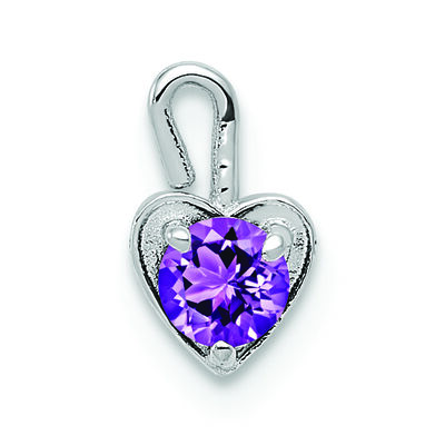 February Synthetic Birthstone Heart Charm in 14k White Gold