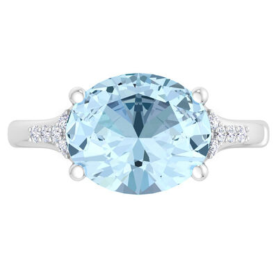 Martha Stewart Oval Aquamarine and Lab Grown Diamond Ring in Sterling Silver