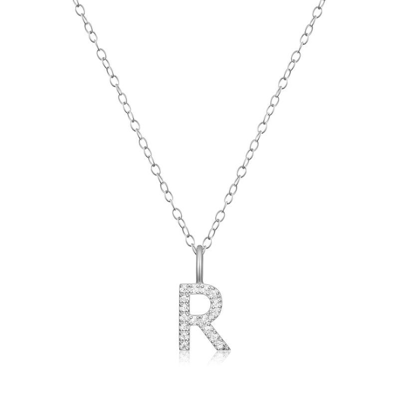 Lab Grown Diamond Letter R Initial Pendant Necklace in Sterling Silver image number null