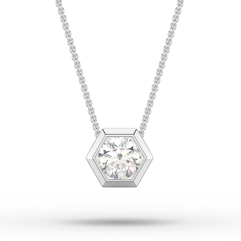 Brilliant-Cut 1ctw. Lab Grown Diamond Hexagon Bezel Pendant in 14k White Gold image number null