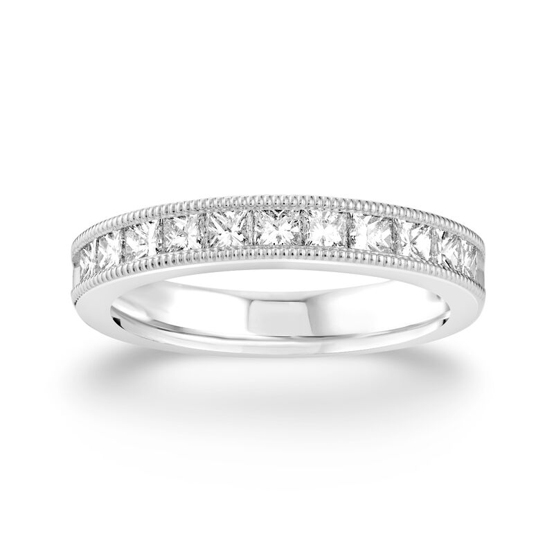 1ctw. Natural Diamond Princess Cut Milgrain Channel Anniversary Band in 14k White Gold image number null