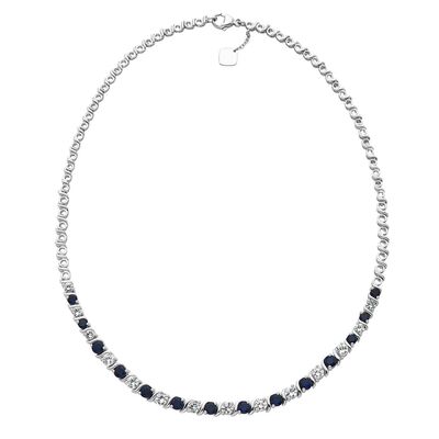 Created Blue & White Sapphire Gemstone Tennis Necklace in Sterling Silver