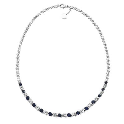 Created Blue & White Sapphire Gemstone Tennis Necklace in Sterling Silver 