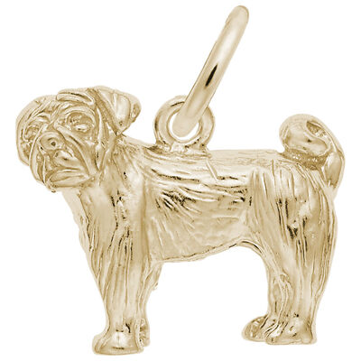 Pug Charm in 10k Yellow Gold