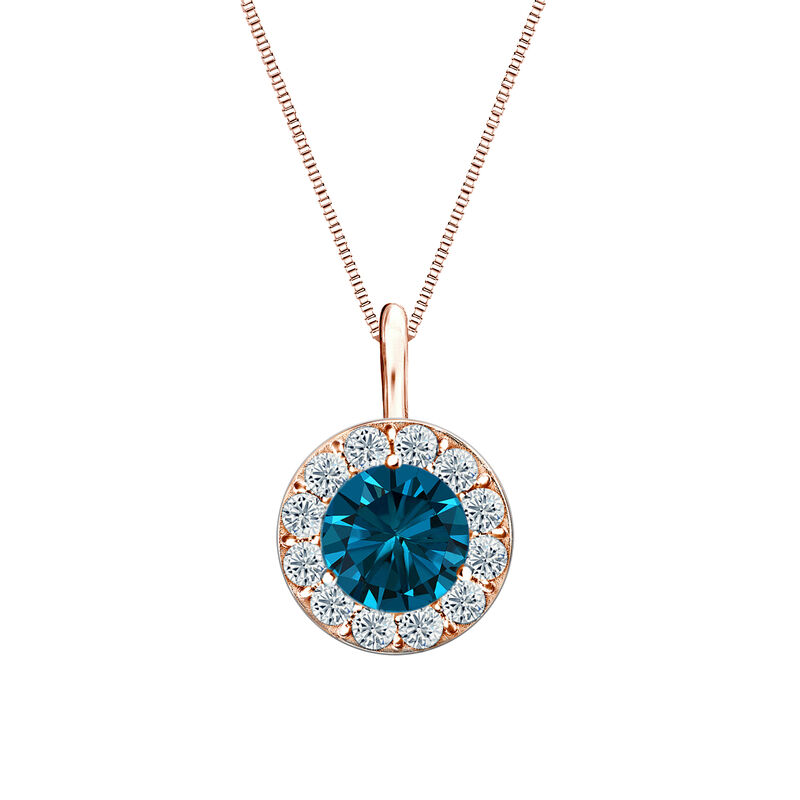 Blue & White Diamond Halo 1ct. Pendant in 14k Rose Gold image number null