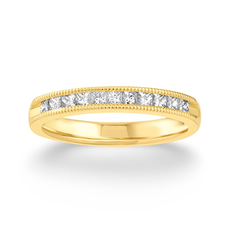 1/2ctw. Natural Diamond Princess Cut Milgrain Channel Anniversary Band in 14k Yellow Gold image number null