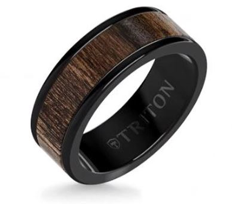 Triton Tungsten Wood Center Wedding Band image number null