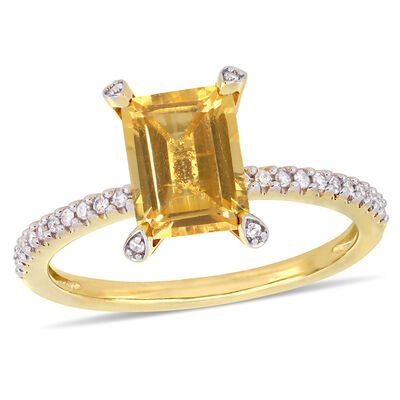 Emerald-Cut Citrine Engagement Ring in 10k Yellow Gold