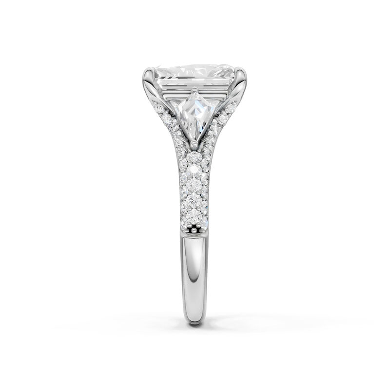 Radiant Lab Grown Diamond 4ctw. Three Stone Plus Engagement Ring with Kite Lab Grown Diamonds in 14k White Gold image number null