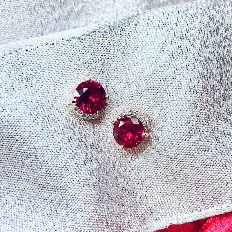 Created Round Ruby & Diamond Earrings in 10k Rose Gold image number null